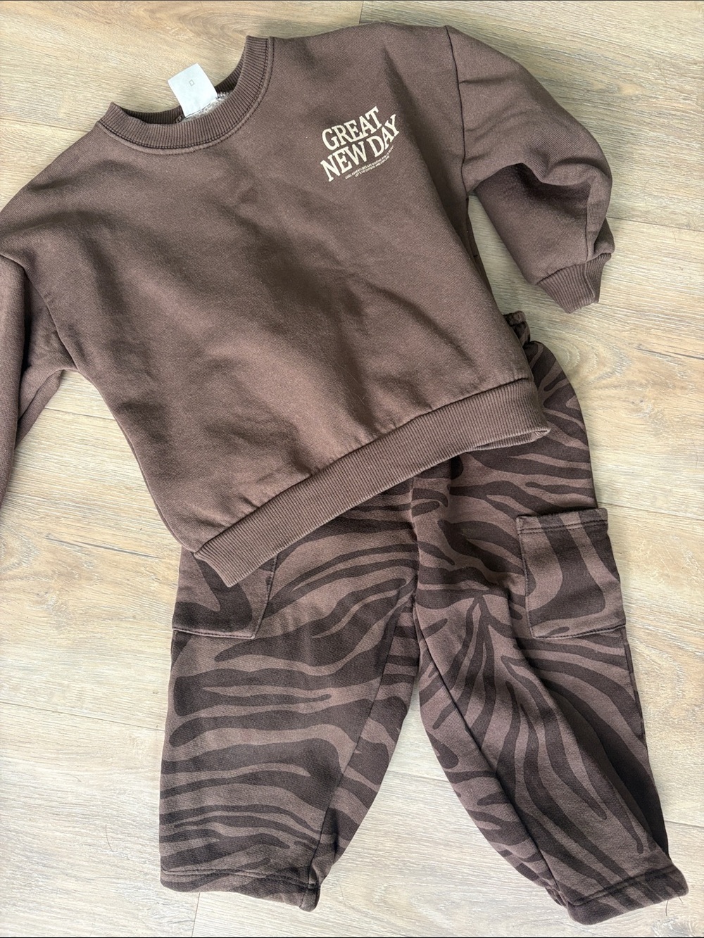 Zara Brown Zebra-Print Sweatpants & Brown 'Great New Day' Sweatshirt